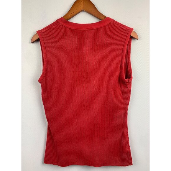 Red Ribbed Sleeveless V-Neck Sweater Vest By M.B. Clothing Medium 100% Cotton - Picture 2 of 5